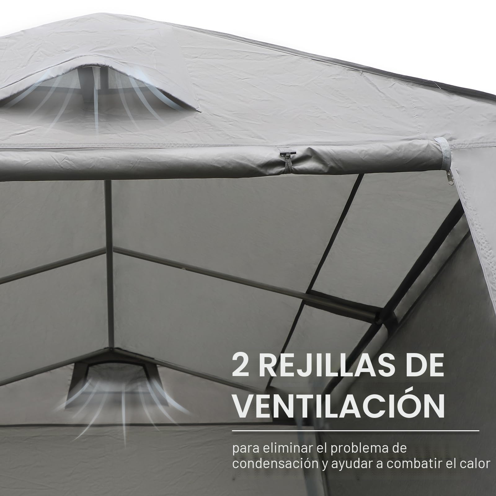 EVER ADVANCED cobertizo de jardín 9,8m³ Tienda de Almacenamiento 190x230x225cm, cobertizo Impermeable de Almacenamiento con 2 ventilación, cobertizo de Bicicletas, Tienda de jardín Multiusos, Gris