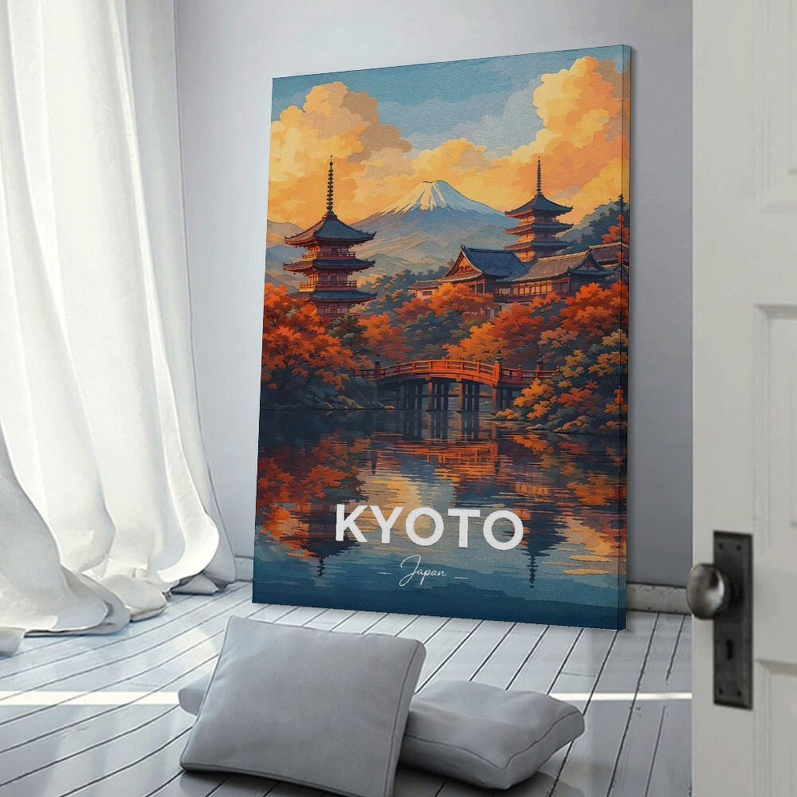 Junmoney Kyoto Japan Autumn Landscape Canvas Wall Picture, 16x24inch(40x60cm), for Wall Displays, Bedrooms Or Room Updates, Wall Decor Suited to Curated Displays
