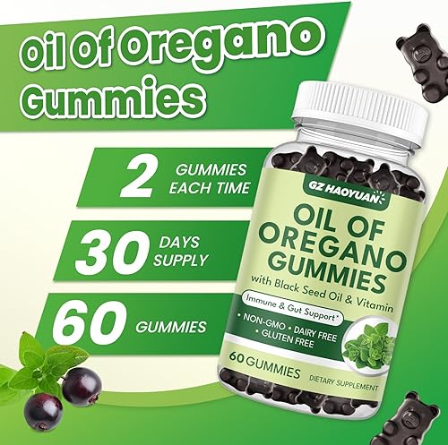 Miniatura 4 de Gomitas de aceite de orégano con aceite de semilla negra + vitamina D3, aceite de orégano orgánico de alto carvacrol, apoyo inmunológico y