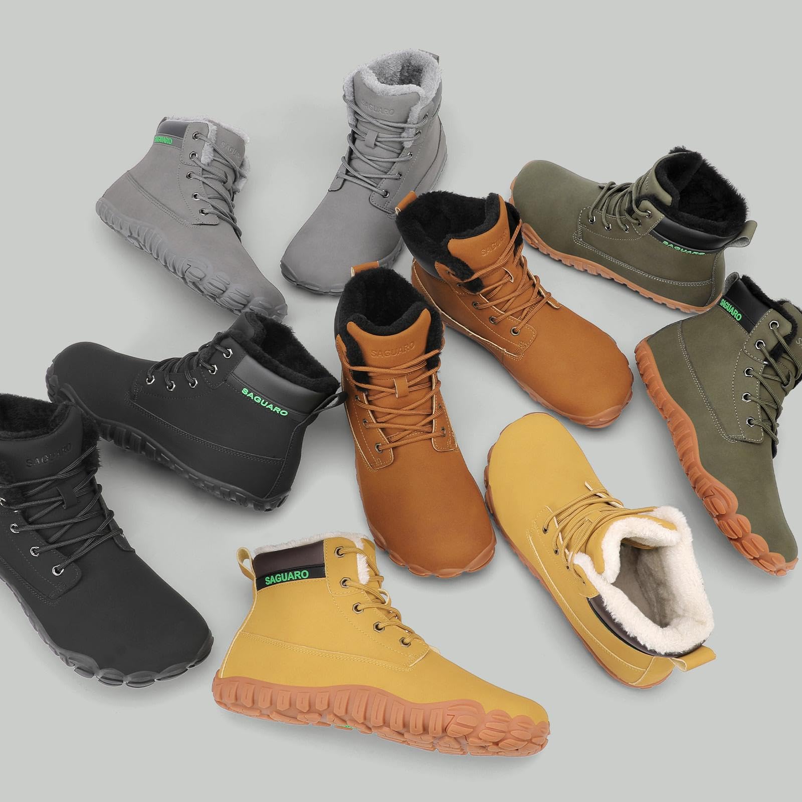 SAGUARO Męskie buty Barefoot Zimowe wodoodporne buty z ciepłym włosem, rozmiar 36-48