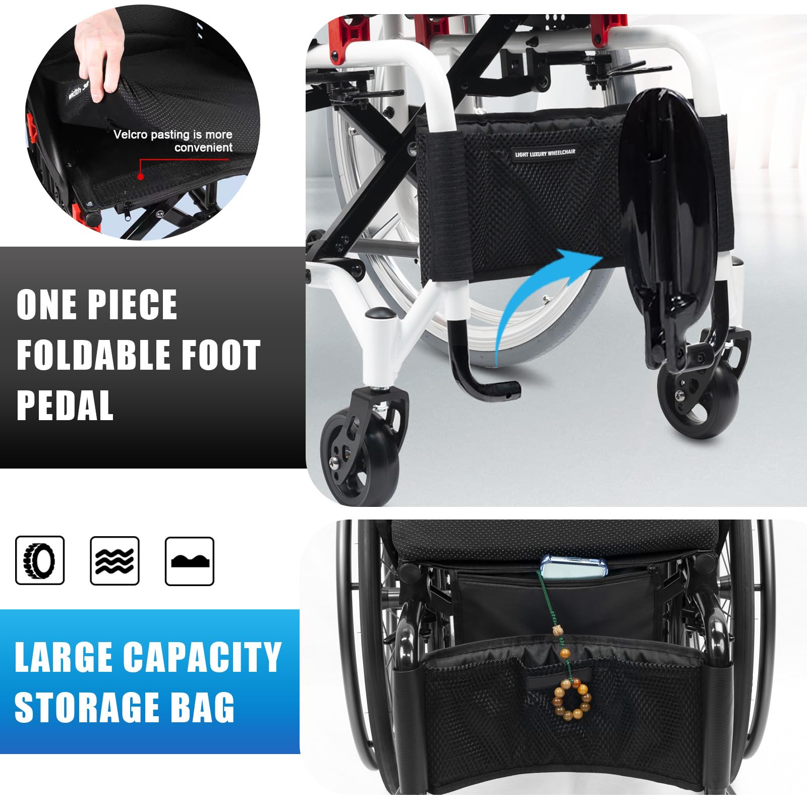 Rotelle Pieghevole, Sedia a Rotelle Leggera Sportiva, Sedia a rotelle Manuale semovente,Sedia a rotelle in Lega di Alluminio,Ruote Estraibili con Un Solo Pulsante(Seat Width 40cm/15.7in,B)