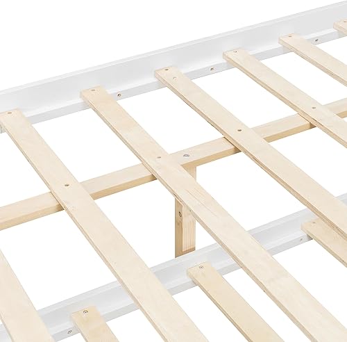 Miniatura 58 de Cama individual de casa con nido para niños, cama individual de madera con techo, marco de cama de plataforma de tamaño individual, cama con dosel