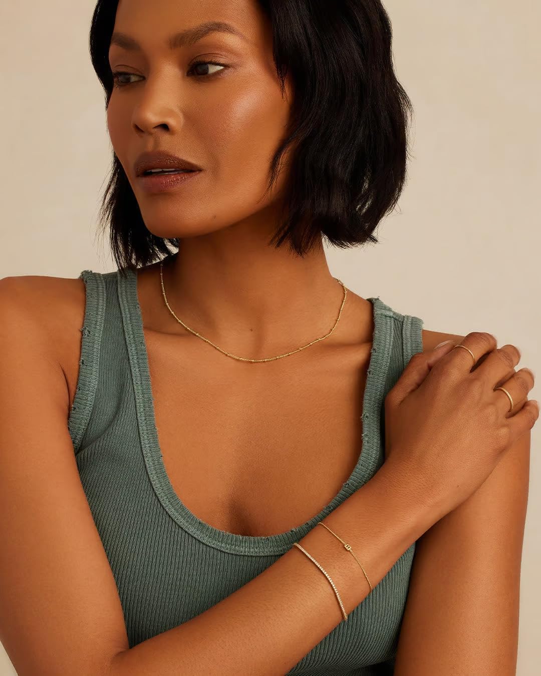 gorjana - Wilder Mini Alphabet Bracelet 6"-7" - 18k Gold or Silver Plated Finish - Personalized Bracelet - Spring Ring Closure - Wearing Stylish Link Bracelet - Timeless and Versatile