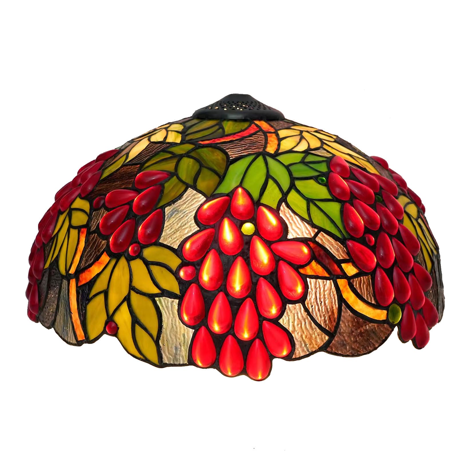 SaryEdge 16-Inch Tiffany Style Lampshades Replacement with Cap, Mediterranean Grape Stained Glass Lamp Shade Only for Floor Lamps Table Lamps Pendant Lamps,Flower，Red，Red