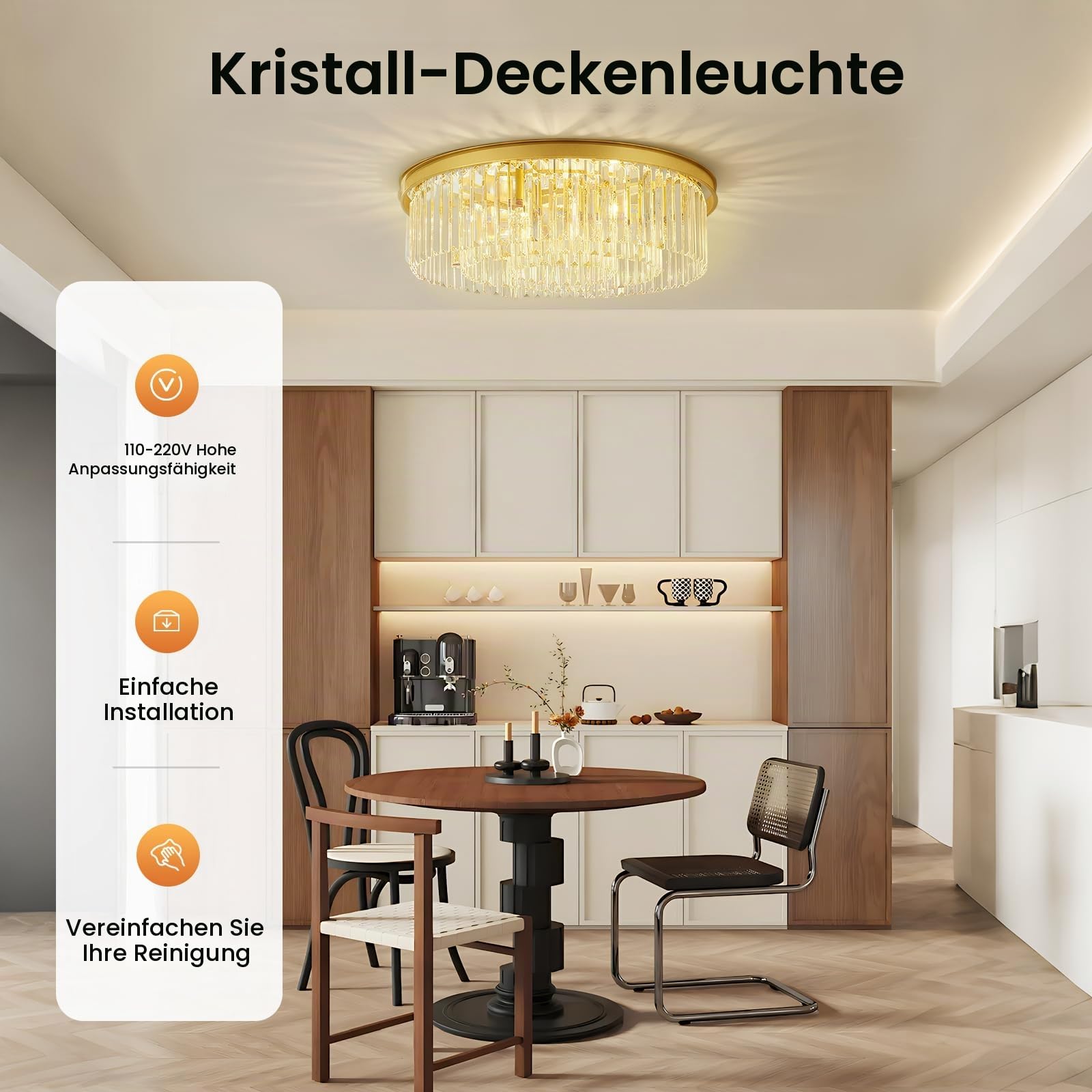 60cm Kristall Deckenleuchte Kristall Kronleuchter Rund Klar Kristall Pendelleuchte Deckenlampe Schlafzimmer Kristall Lampe Gold 8 x E14 Lichter für Esszimmer, Küche, Wohnzimmer