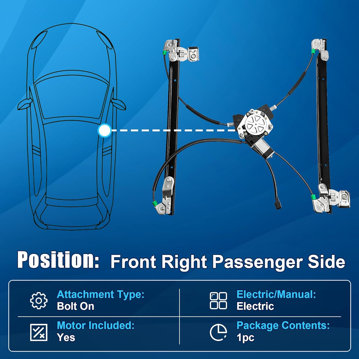 741-535 Power Window Regulator and Motor Front Passenger Side Compatible with 2004 2005 2006 2007 Dodge Caravan, Grand Caravan & Chrysler Town and Country Window Lift Assembly