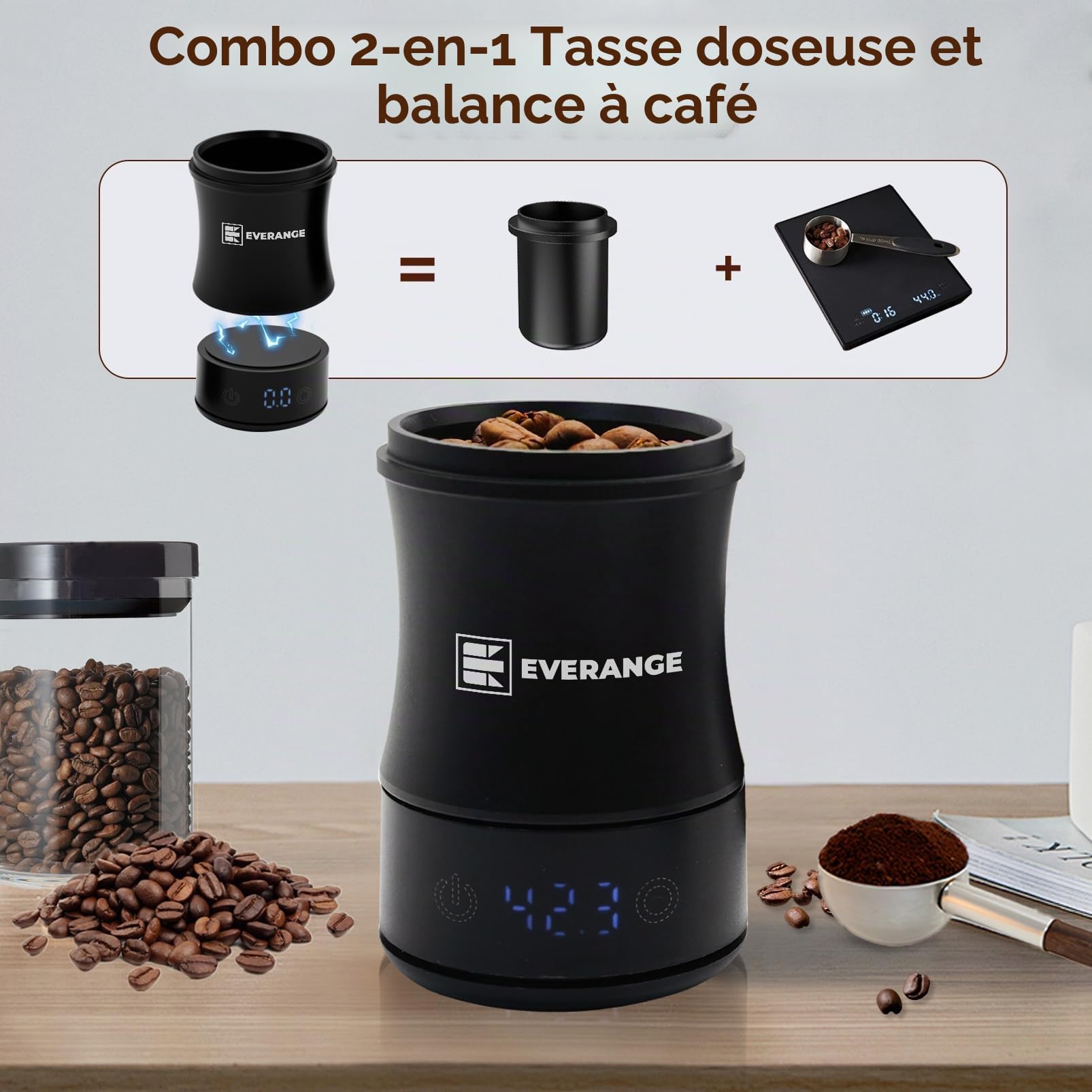 Balance à café numérique avec minuterie - rechargeable pour espresso Balance précise pour café filtre et café moulu, écran LED, tasse doseuse incluse, noir