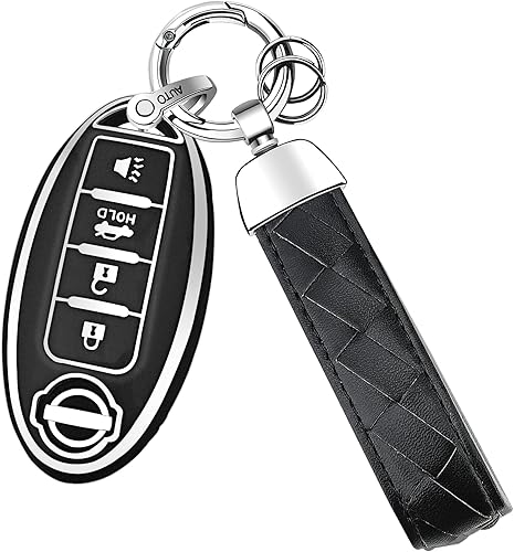 Miniatura 6 de Funda para llavero con llaverollavero, funda de TPU suave de 4 botones, compatible con llave de automóvil Versa Sentra, ect (blanco)