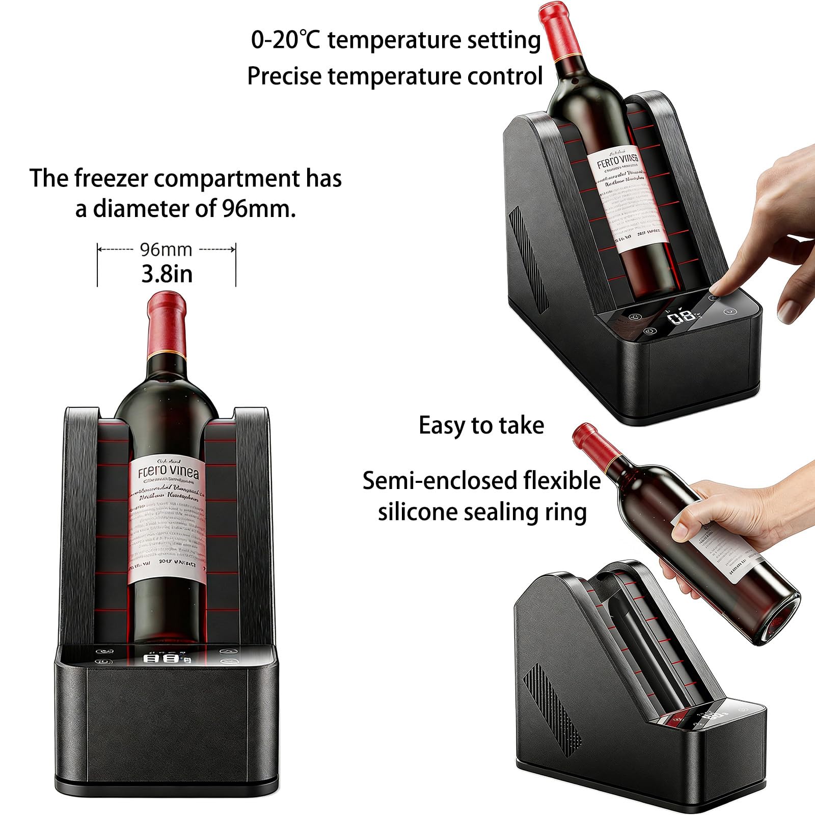 Enfriador de vino eléctrico para botella individual, temperatura ajustable de 0 a 20 °C, pantalla LCD, control táctil LED, iluminación ambiental para mesa de comedor, caja de refrigeración compacta