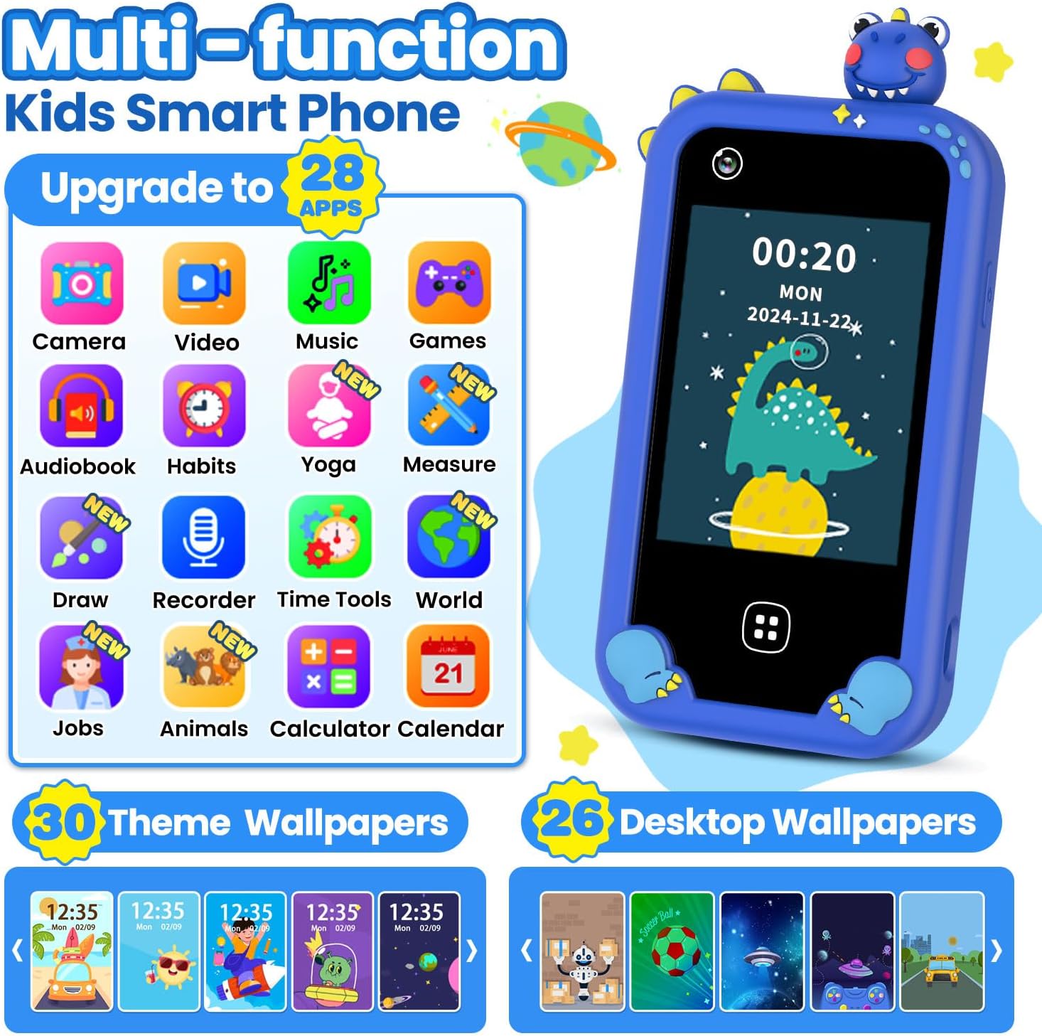 Kids Smart Phone for Boys Ages 3-8, Toy Cell Phone for Kids, Christmas Birthday Gifts for Boys, Toddler Learning Play Toy Phone with Touchscreen, Dual Camera, Game, Music, Storybook, 8GB SD Card(Blue)