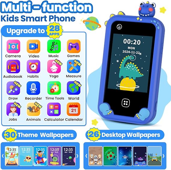 Kids Smart Phone for Boys Ages 3-8, Toy Cell Phone for Kids, Christmas Birthday Gifts for Boys, Toddler Learning Play Toy Phone with Touchscreen, Dual Camera, Game, Music, Storybook, 8GB SD Card(Blue)