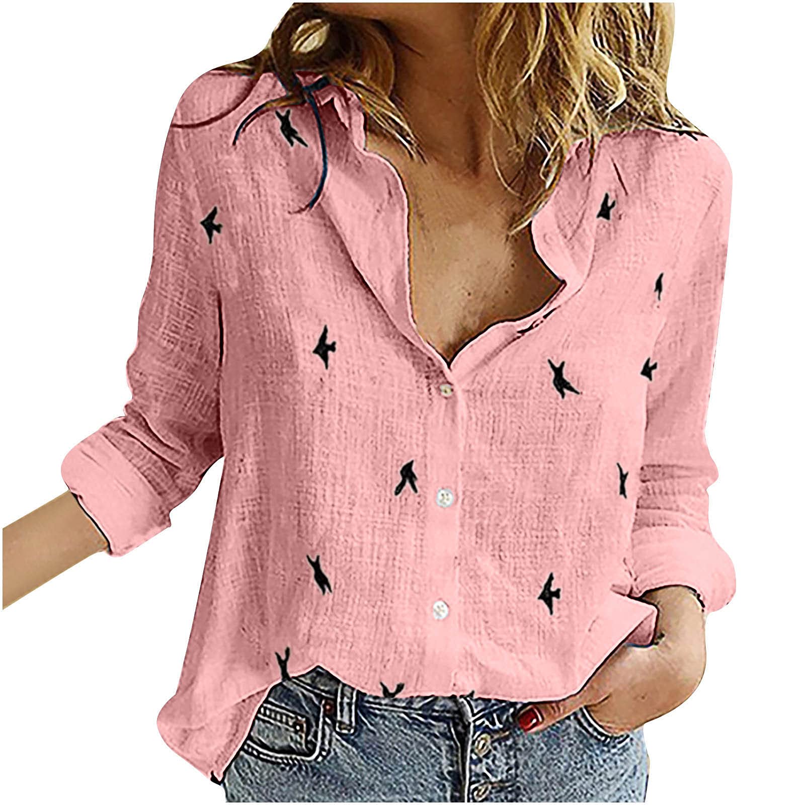 NUSGEAR 2022 Camisa de Manga Larga Mujer, Elegante Impresión Blusa Camiseta Moda Casual Cuello en V Lino Basic Suelto Primavera otoño Tops Fiesta T-Shirt Original tee vacación cárdigan