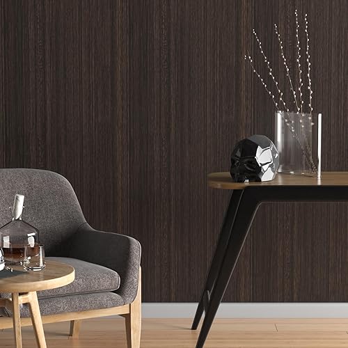 Miniatura 5 de VEELIKE Papel de contacto de madera marrón oscuro, papel tapiz de madera para despegar y pegar, 32 x 118 pulgadas, papel de contacto de grano de