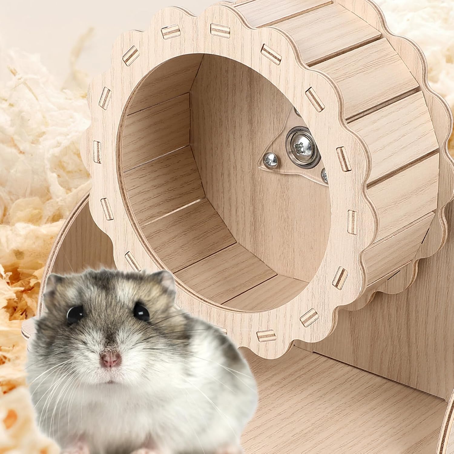 Beaupretty Silent Hamster Running Wheel with Solid Wood Base 17.5cm Indoor Exercise for Hamsters, Chinchillas, Guinea Pigs and Small Animals