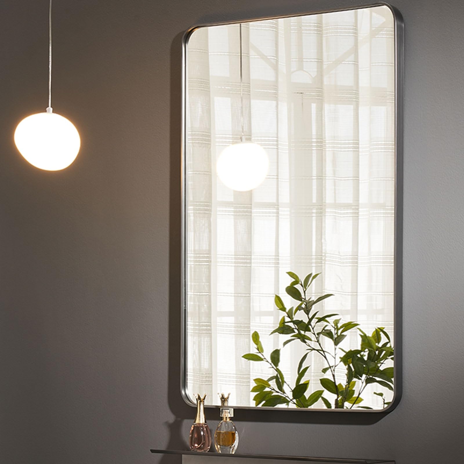 Miroir de salle de bain rectangulaire arrondi gris anthracite à suspendre