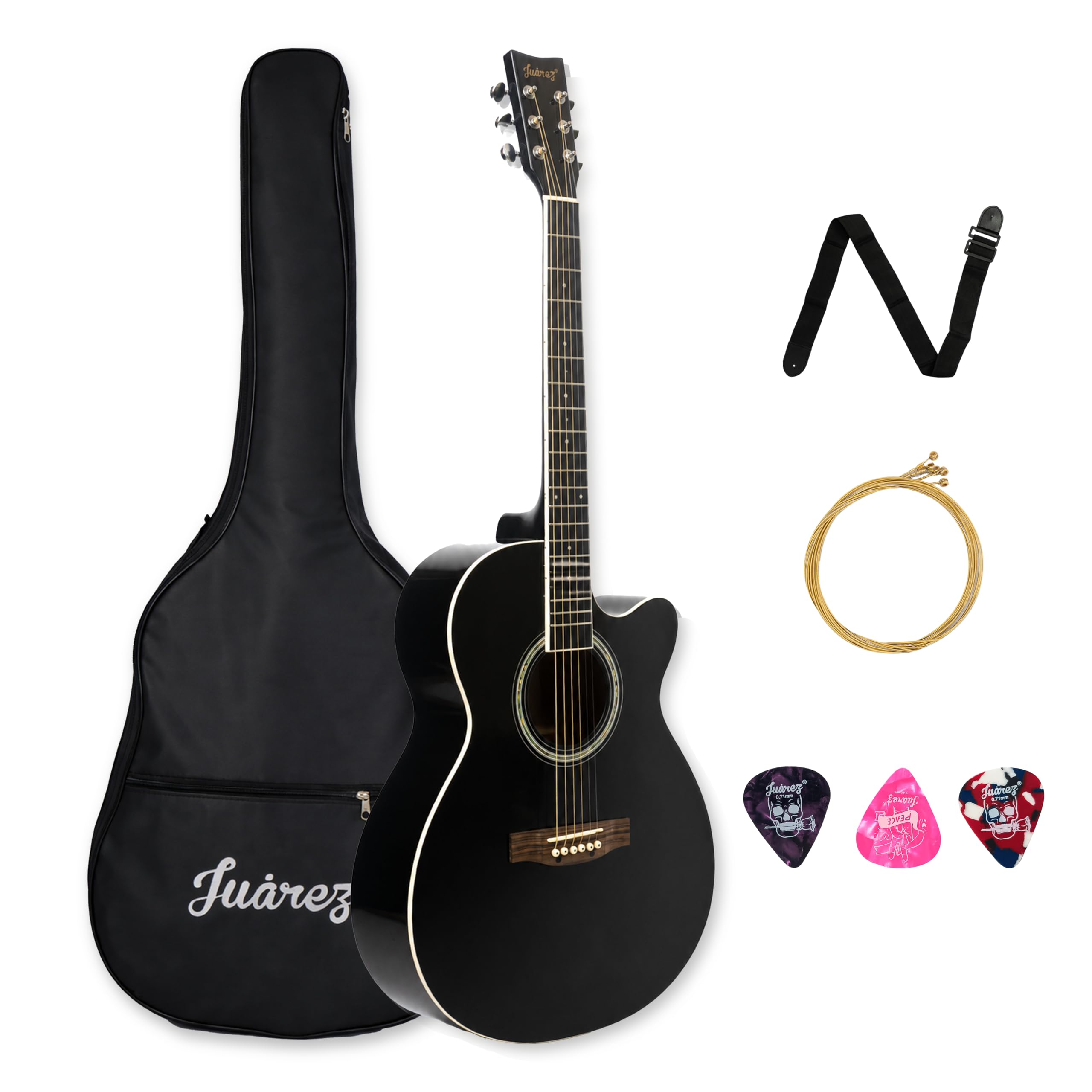 Juarez 38 Inch Cutaway Acoustic Guitar with Lindenwood Body, Steel Strings & Geared Tuners, High Gloss Black Finish — Amazon image 23