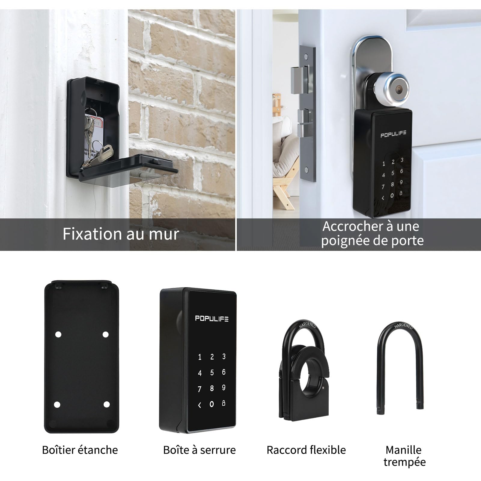 【Version Mise à Jour】Populife Smart Boite a Clef, Boite a Clefs Securisee Exterieur Sans Fil, Boite à Clé Électronique Bluetooth et Types de Codes Multiples, IP66 Étanche