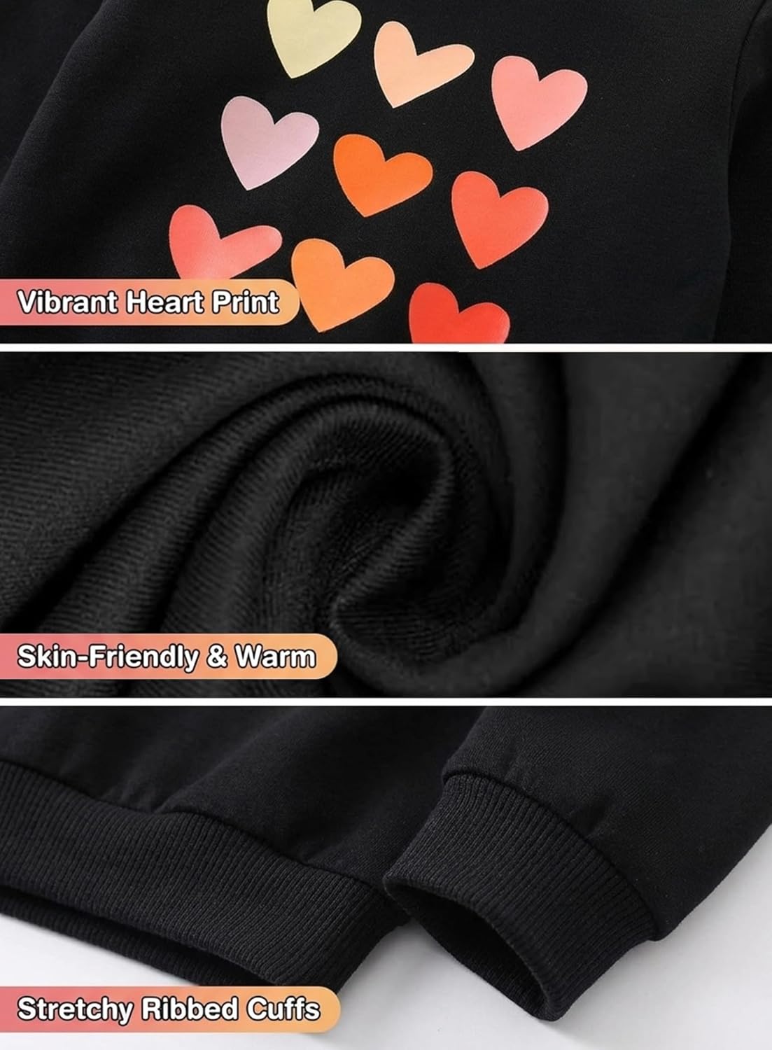 Cute Toddler Girls Sweatsuit - Valentines Heart Print Child Clothes, Long Sweatshirt and Sweatpants Fall Outfit - Image 3