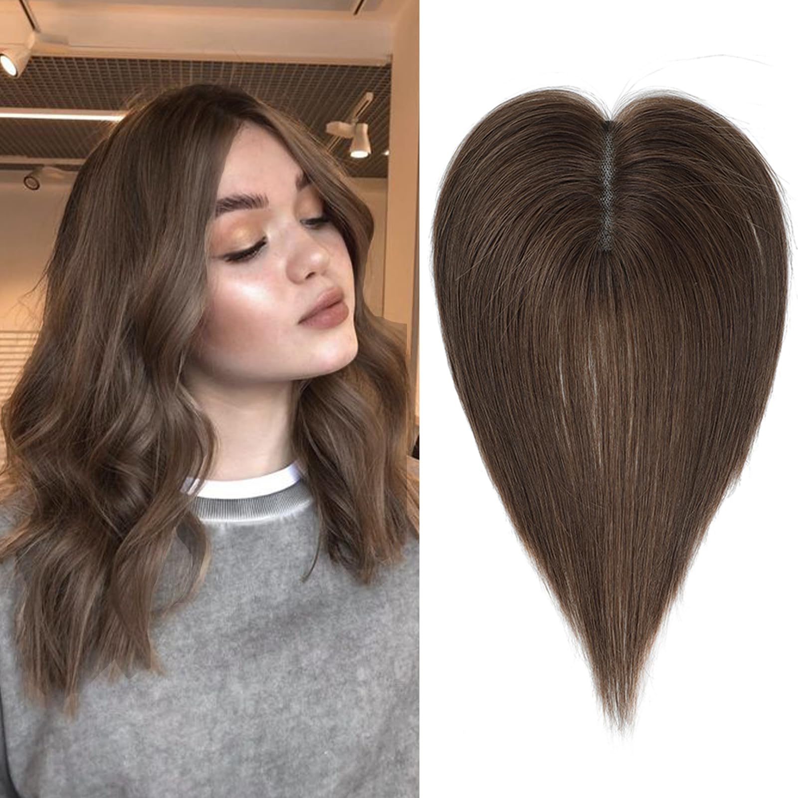 FU SHEN Hair Toppers for Women Real Human Hair Remy Human Hair Toppers for Women with Thinning in Hair Pieces Wiglets Upgrade Swiss Base Premium Remy Hair Toppers Hair Loss Clip in Top 10Inch(6#)