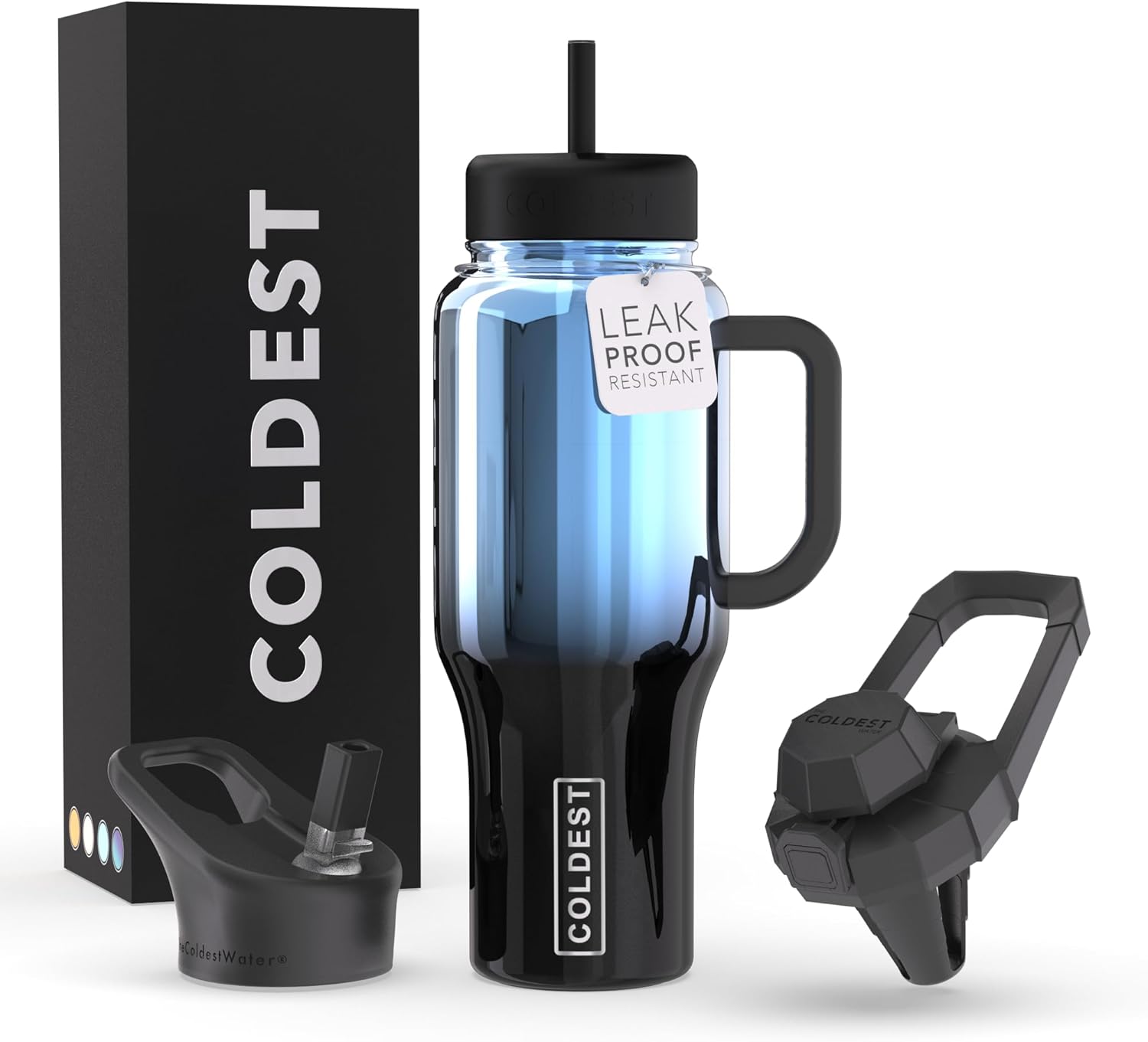 Coldest 40 oz Tumbler with Handle and Straw - 100% Spill Proof Tumbler with Straw (3 Lids) - Stainless Steel Insulated Leakproof Tumblers for Women & Men - Cup Holder Friendly - 36 oz (Blue Nova)