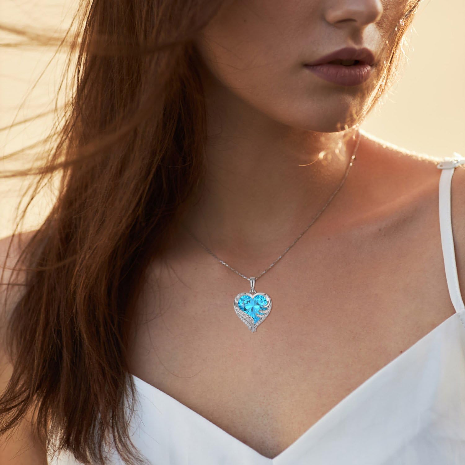 STARCHENIE Angel Wings Necklaces for Women, 925 Sterling Silver Love Heart Pendant Birthstone Jewelry - Image 3