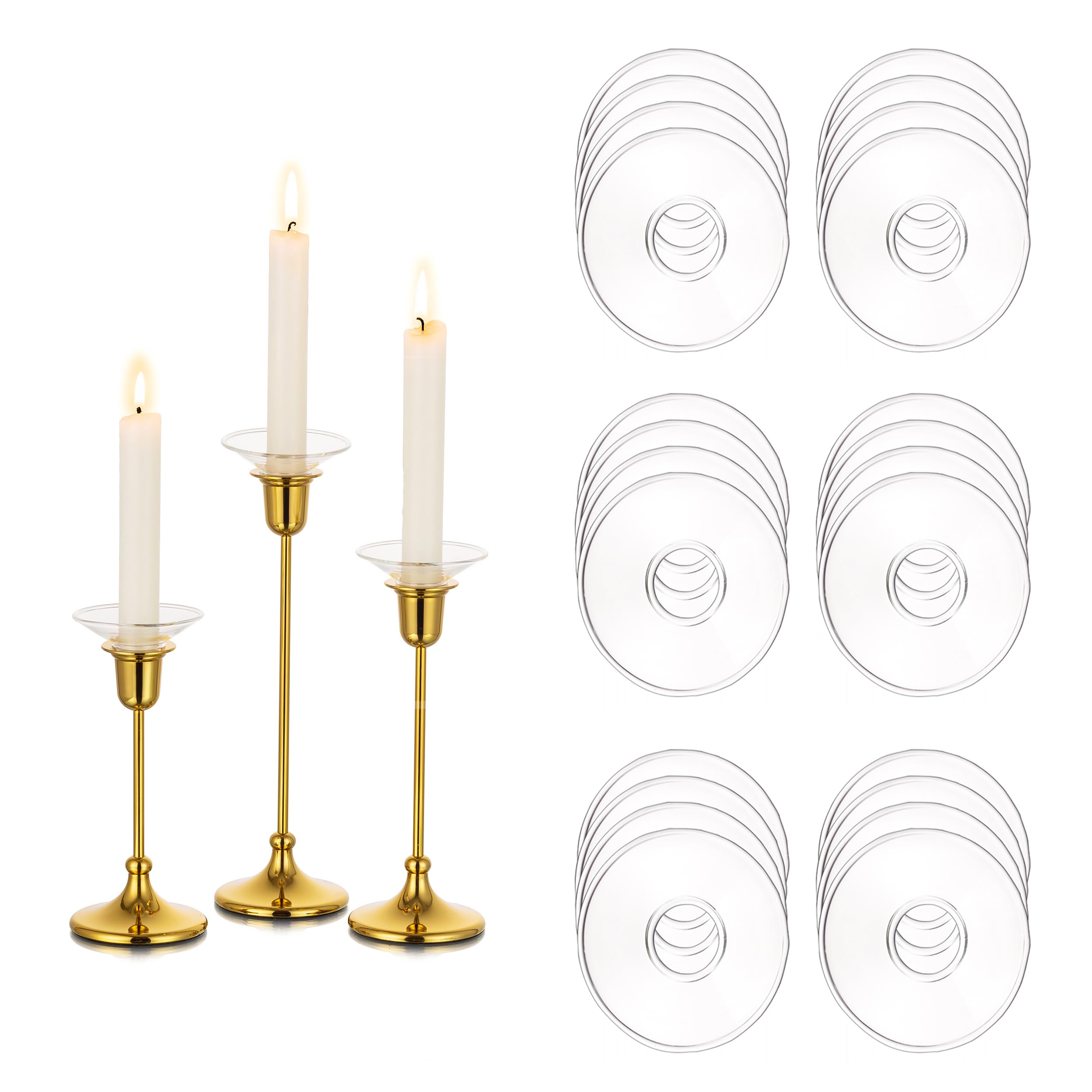 Glasseam Glass Candle Drip Protectors for Candle Stick Holder, Clear Bobeches for Chandeliers Set of 24, Round Bobeche Candle Guards for Taper Candle Holder, Wax Catchers for Candles Dining Room Decor