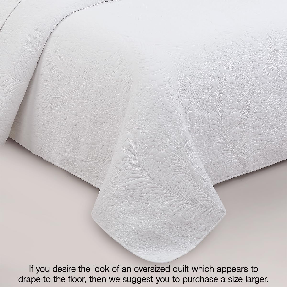 Cozy Line Home Fashions 100% Cotton Victorian Medallion Solid White Matelasse Embossed Bedding Quilt Set, Reversible Lightweight Bedspread, Coverlet for All Season (Blantyre - White, King - 3 piece): Palm Leaf - White King - 3 piece