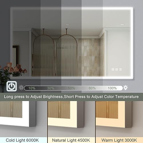 Miniatura 5 de STALEAD - Espejo LED de 28 x 40 pulgadas con marco de aluminio plateado, espejo con Bluetooth, regulable, función de memoria, temperatura de 3