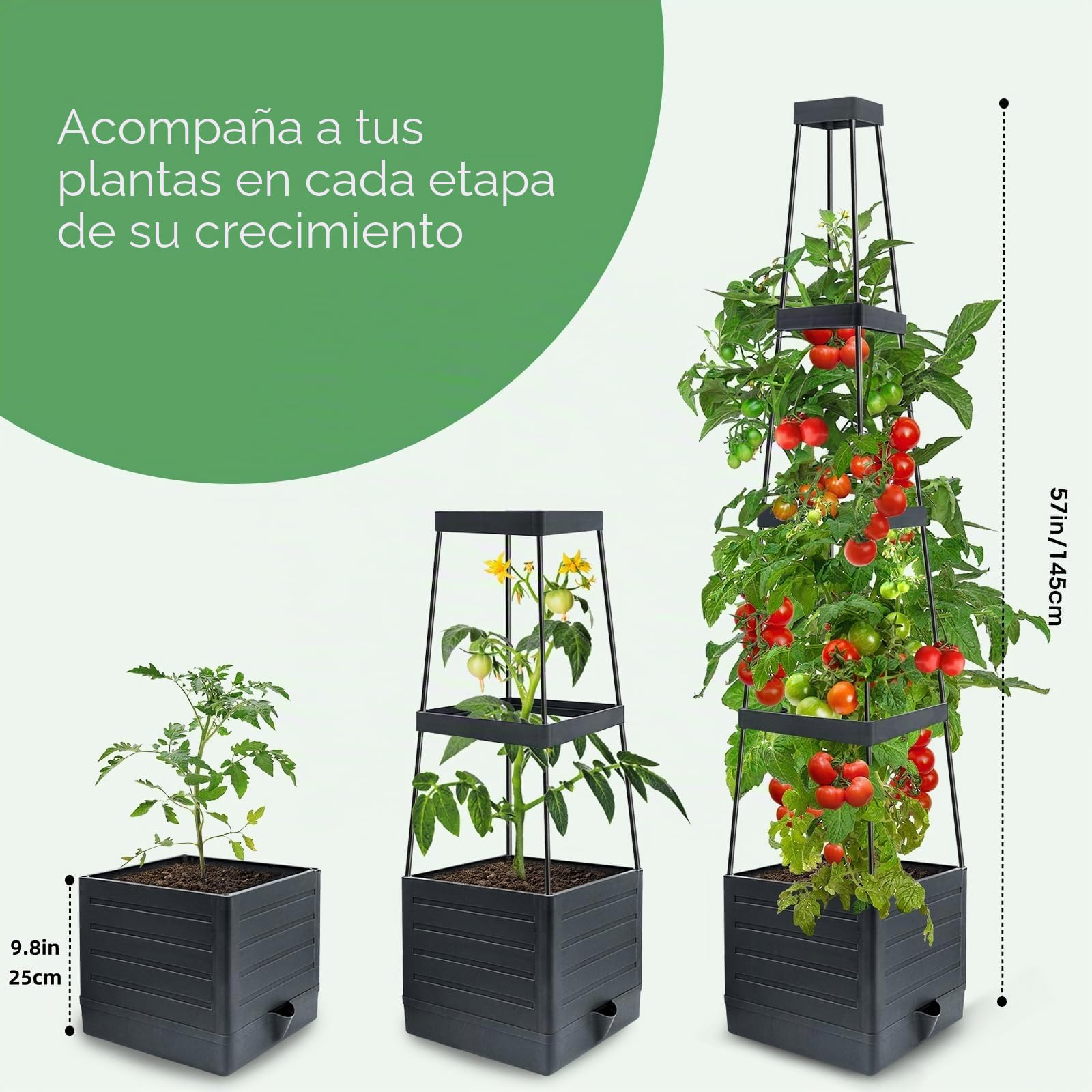 MQUPIN Paquete de 1 Camas de jardín elevadas,145cm Cama de jardín elevada con Enrejado para trepar Vegetales y Plantas, macetas de riego automático al Aire Libre, Soporte Ajustable para Vid