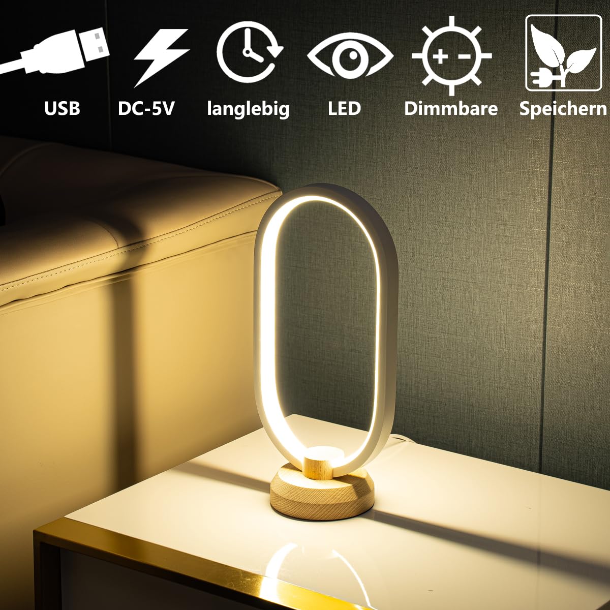 Lampada da tavolo moderna a LED, ovale, da comodino, dimmerabile, piccola lampada da tavolo per camera da letto, 3000 K-6000 K, luminosità 5, lampada decorativa creativa per soggiorno, bambini,