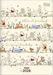 Tilibra - Planner Grampeado 17,8 x 25,4 cm Pooh 90 G 2026 - Bege - Personagens Caminhando