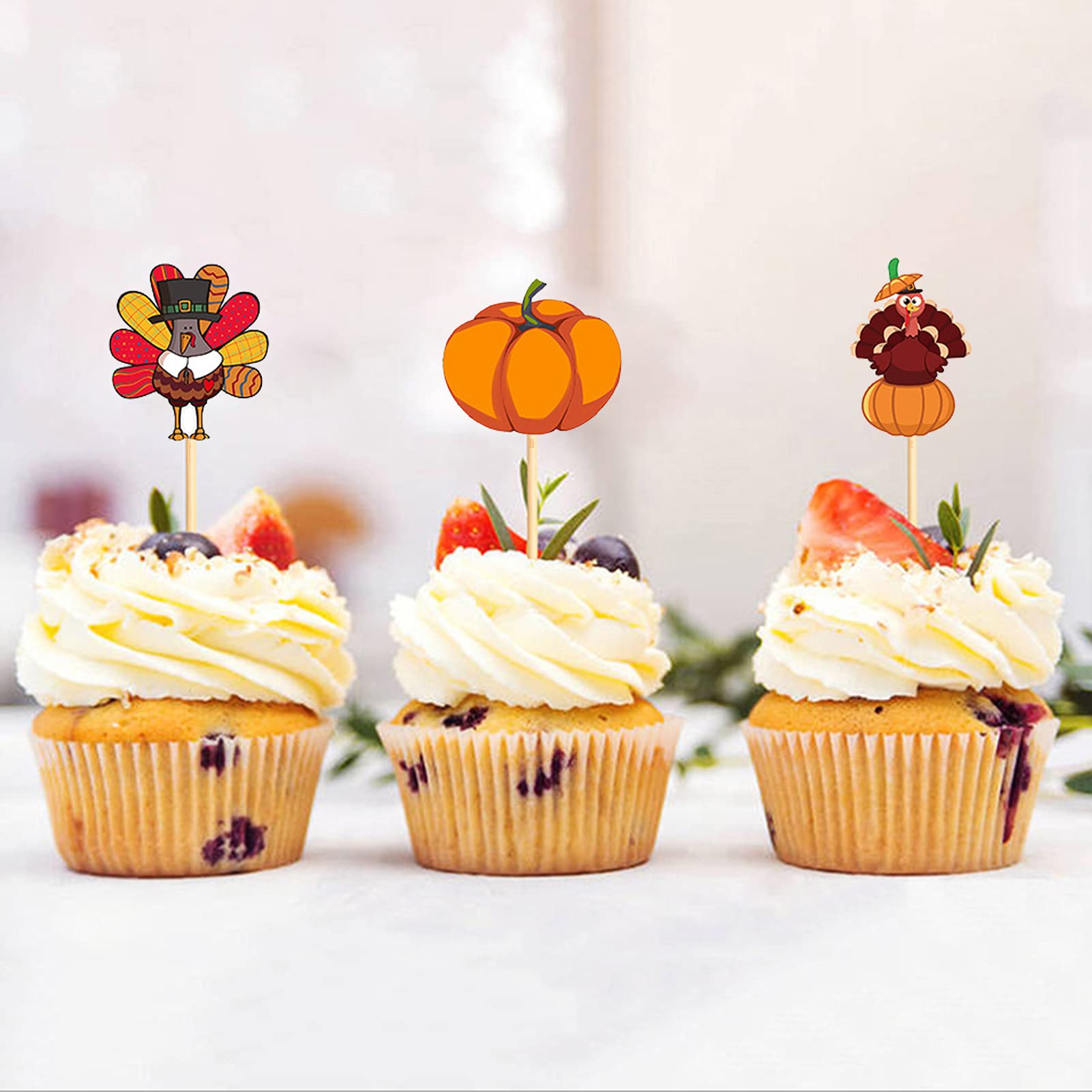 Lot De 24 Décorations Pour Cupcakes De Thanksgiving, Décorations De
