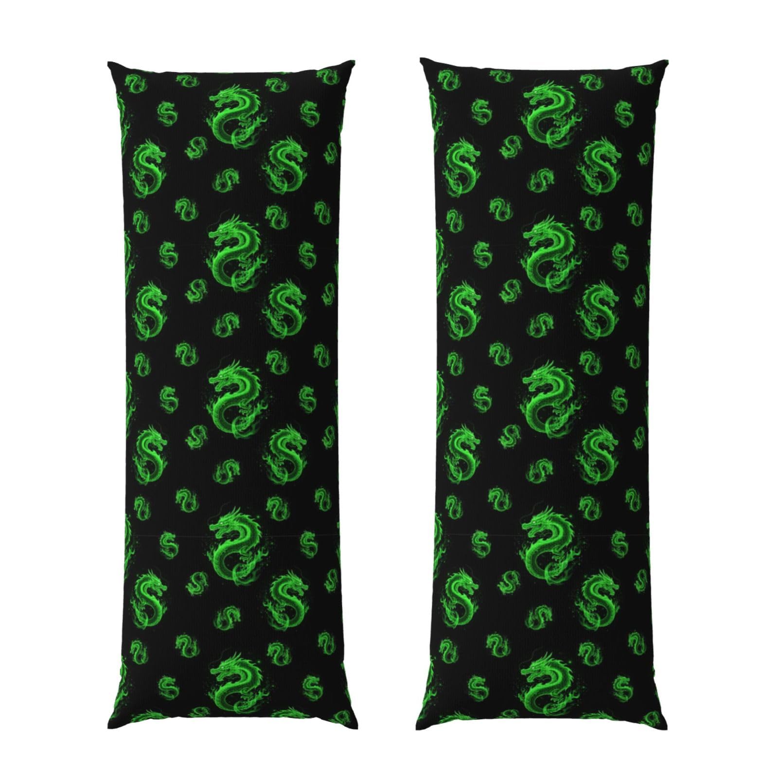Long Body Pillow Cover 20x54, Green Fire Flame Dragon Art, Plush Velvet Pillowcase with Zipper, Cozyffy Rectangular Case for Bedroom Couch Sofa Sleeping