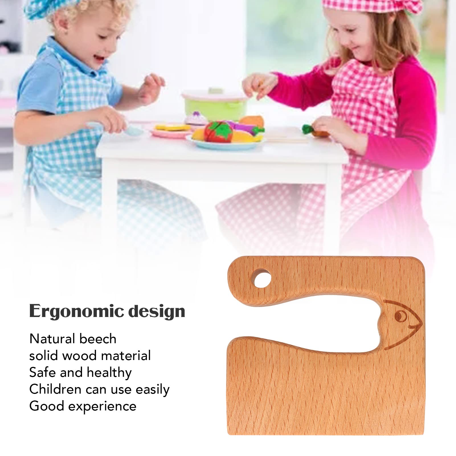 BESTonZON Cuchillo De Madera Seguro Para Niños – Cortador De Frutas Y Verduras Ergonómico, Juguete De Cocina De 10.5 Cm, Ideal Para Peques