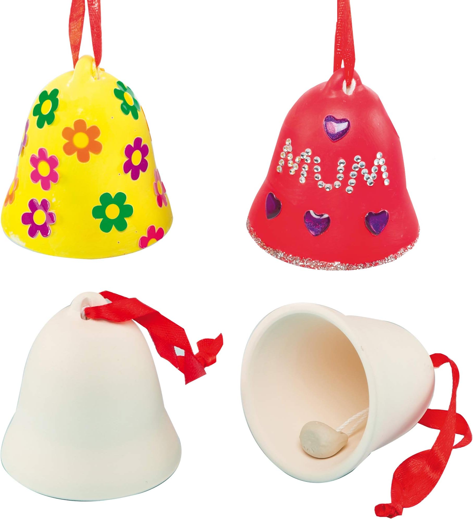 Baker Ross Customisable Ceramic Bells — Creative Christmas Art and Craft Supplies for Kids to Make, Personalise and Decorate (Pack of 4)