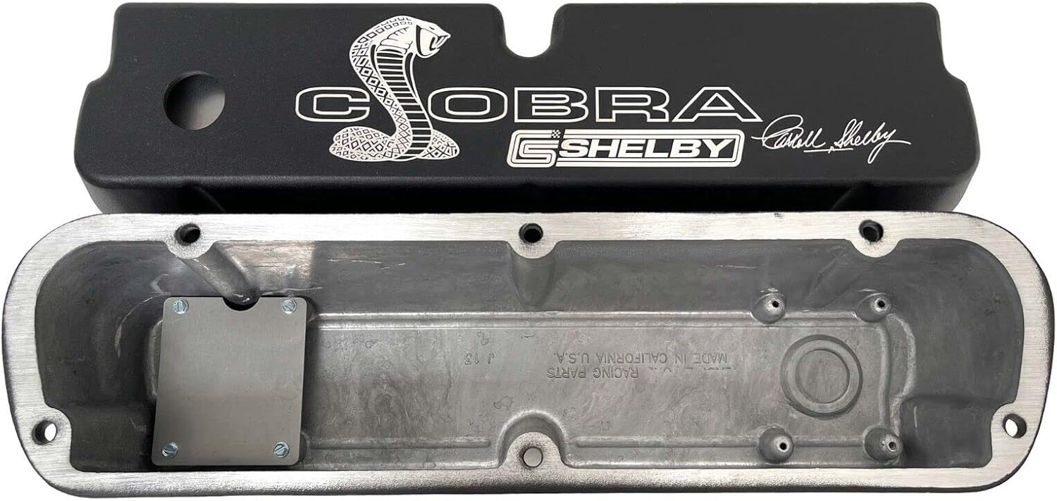 Carrol Shelby Cobra Tall Valve Covers - Black - Compatible with Small Block Ford Engines