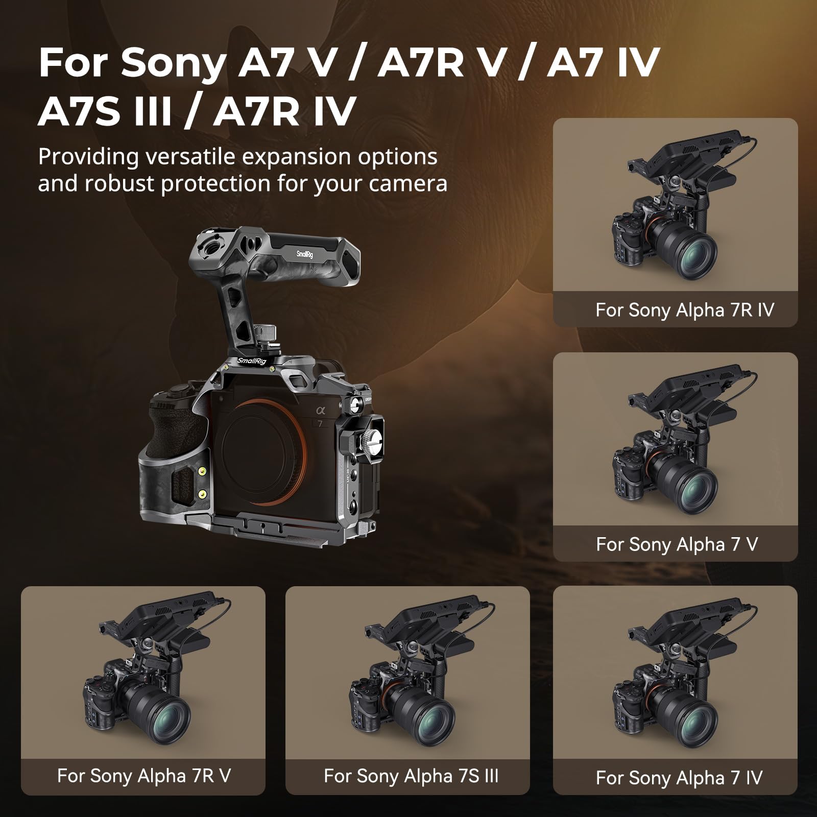 SmallRig Kit base per gabbia rinoceronte A7 V/A7R V/A7 IV per Sony Alpha 7 V/Alpha 7R V/Alpha 7 IV/Alpha 7S III/Alpha 7R IV, con maniglia superiore e morsetto per cavo HDMI
