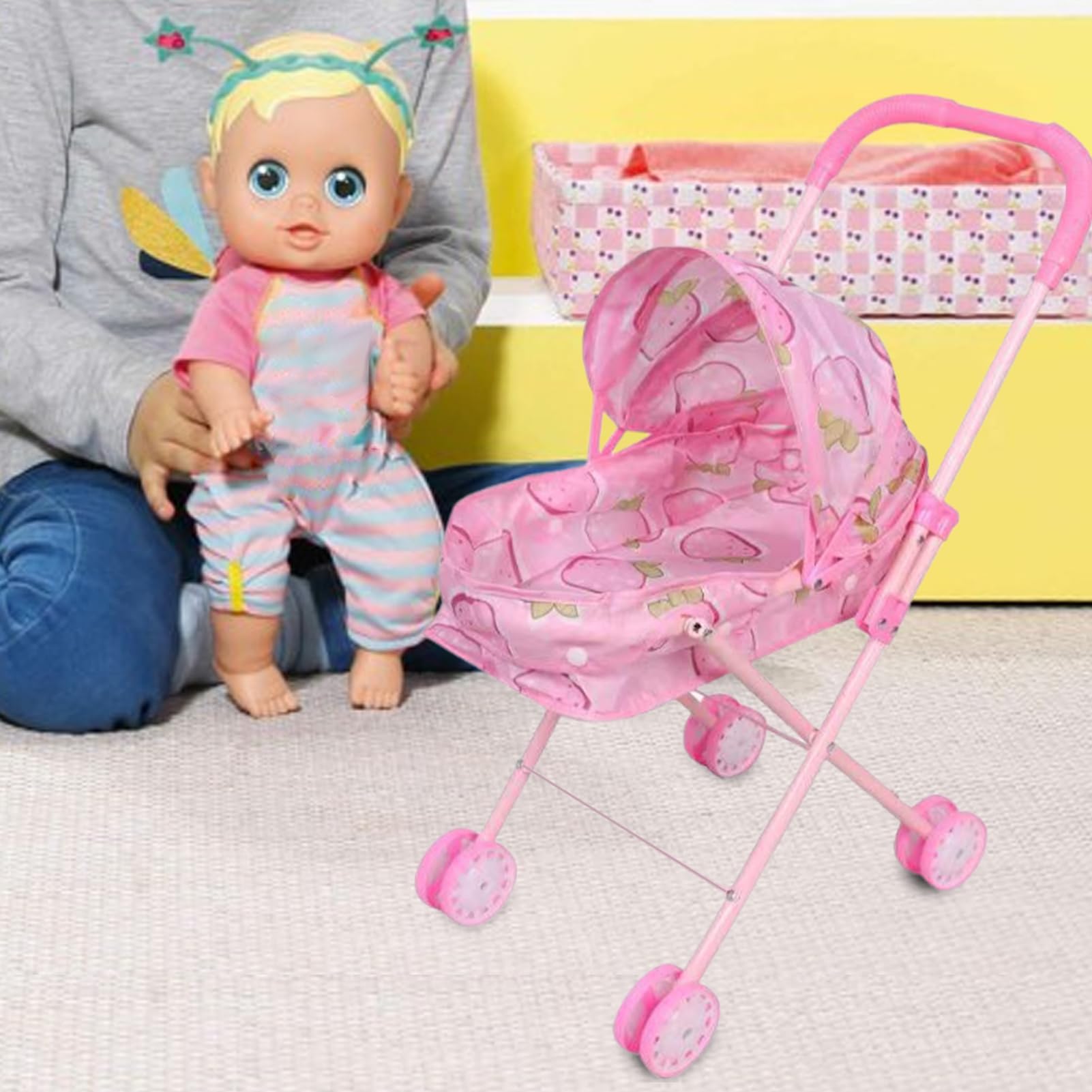 Passeggino Bambole Divertente Pieghevole e Educativo | Passeggino per Giochi di Ruolo Bambine per Asilo Casa Interno Esterno Infantile