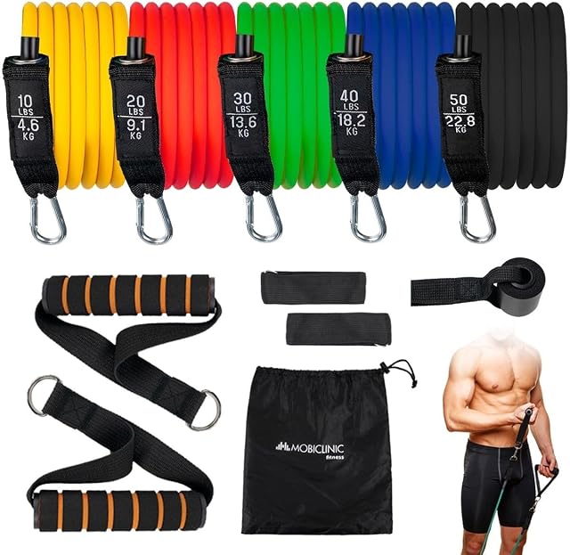 Mobiclinic, Zestaw Taśm Oporowych do ćwiczeń, Europejska marka, Taśmy oporowe, 5 oporów, Gumy oporowe, Do fitnessu, Do budowania mięśni, jogi, pilatesu, Stretching