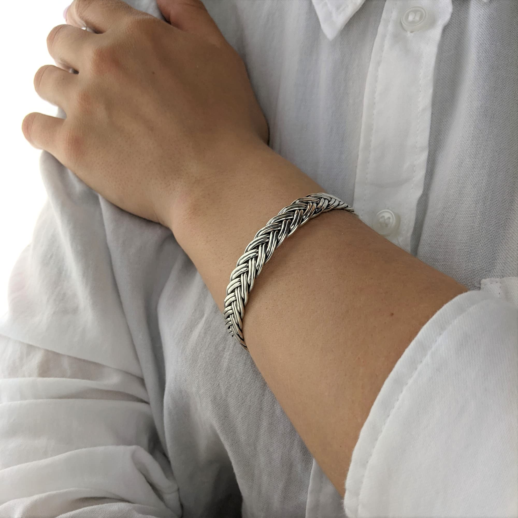 Silverly Bracciale Rigido Regolabile Intrecciato in Argento Sterling 925 per Uomo | Braccialetti Larghi a Doppia Treccia per Donna | Bracciale Pesante e Audace con Trama Intrecciata