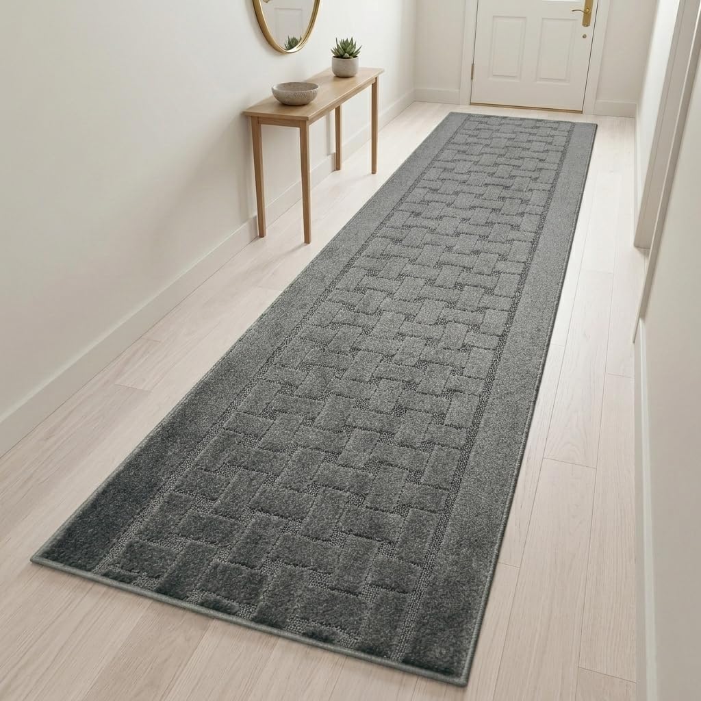 Non Slip Washable Carpet Runner Rug with Rubber Backing, Custom Floor Mat for Kitchen Hallway Stairs Bedroom Bathroom Entry, Anthracite Grey, Your Choice of Length, 26 Inch X 6 feet