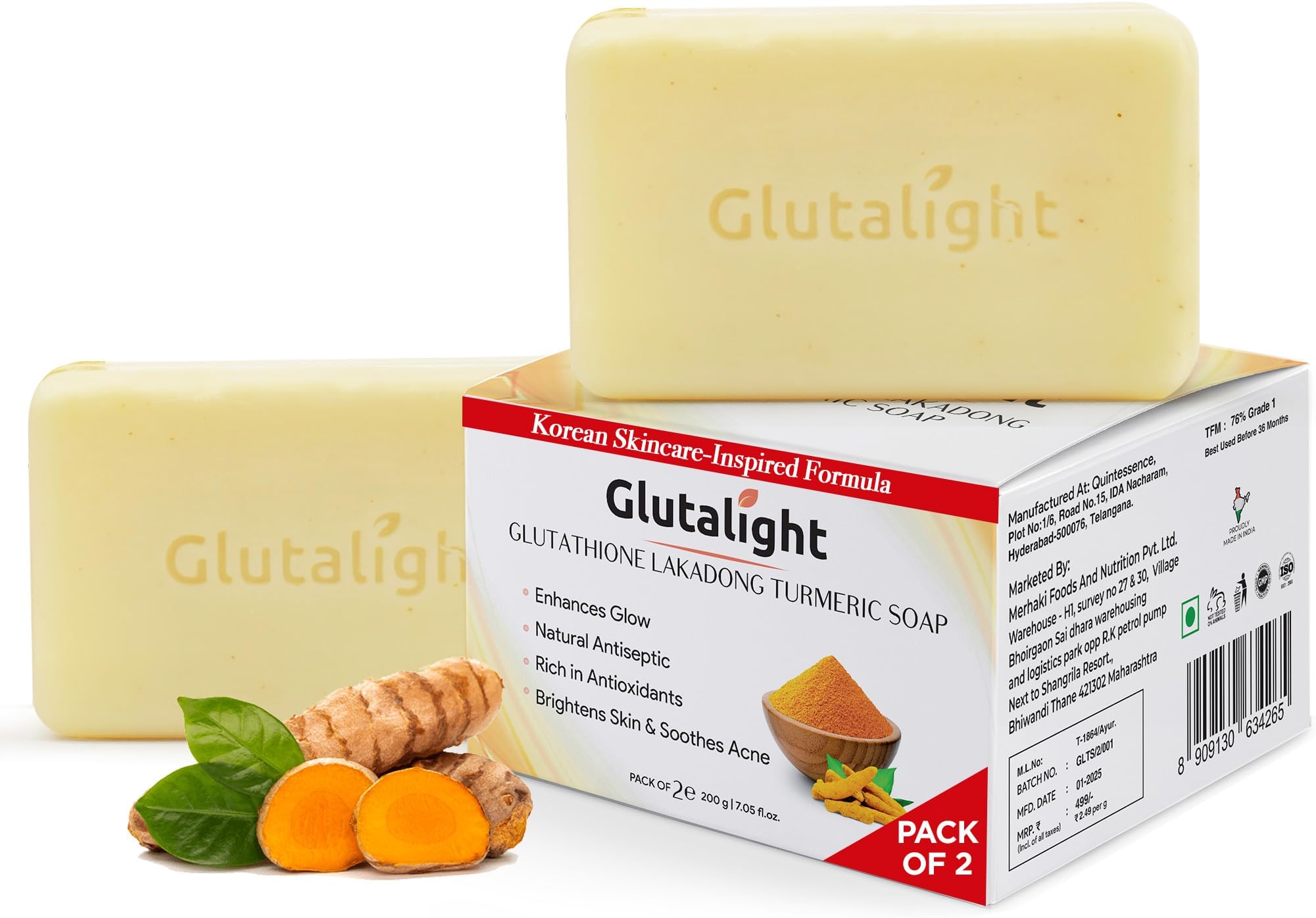 - Glutalight Glutathione Lakadong Turmeric Soap For Face & Body | Korean Skincare with Niacinamide, Vitamin C | Tan Removal Soap | Fades Hyperpigmentation| Haldi Sabun For Hydrated Skin| Pack Of 2