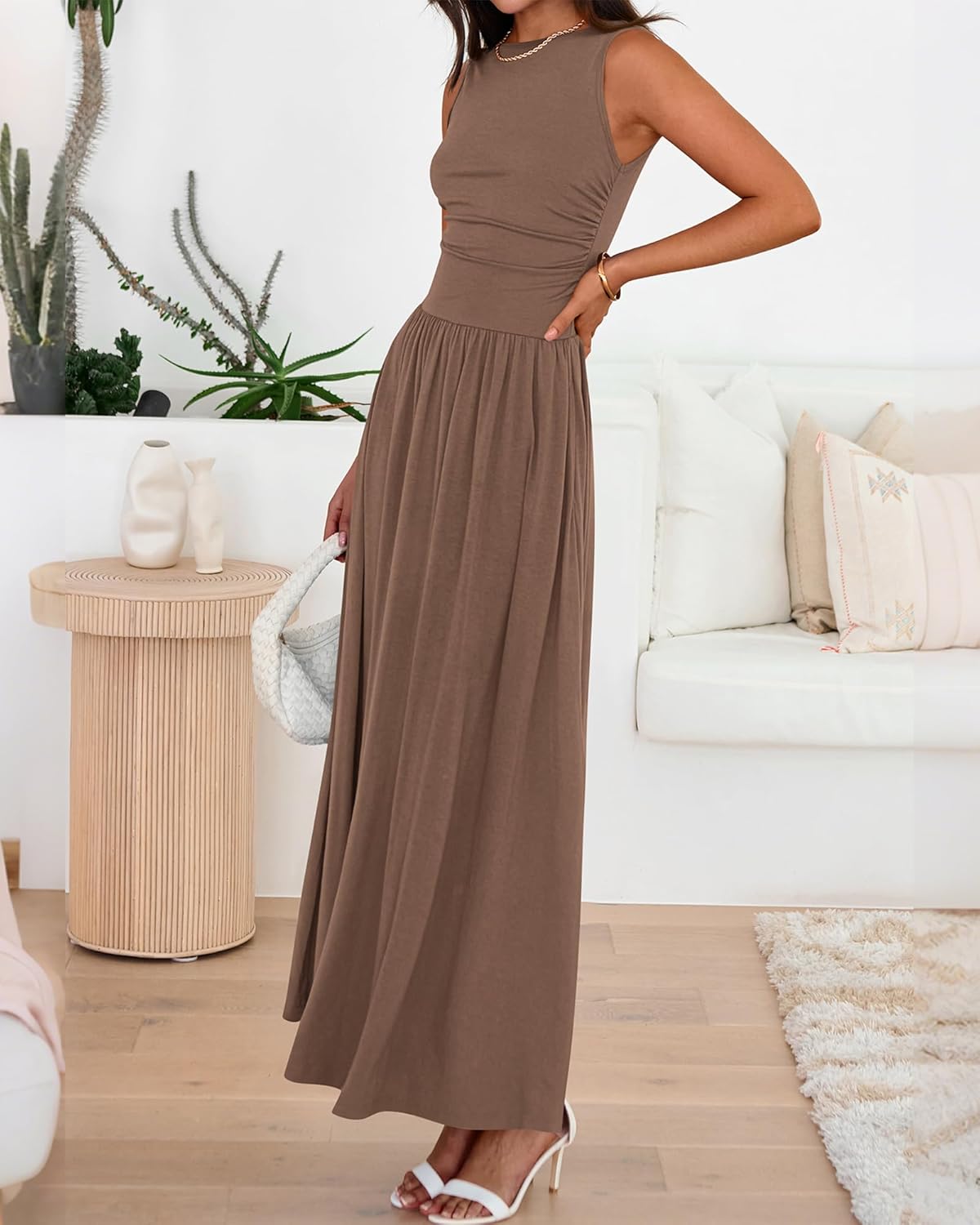 BTFBM Summer Maxi Dresses for Women 2026 Spring Sleeveless Casual Ruched High Waisted Long Sundress Flowy Beach Dress - Image 8