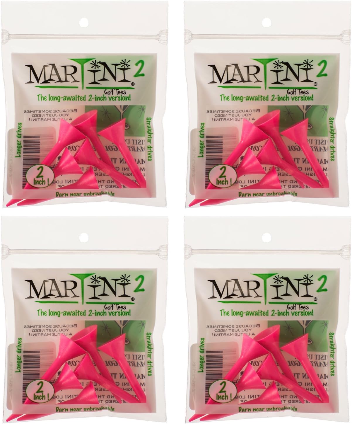 Martini Golf Tees 2" 4 Packs of Pink - 24 Tees Total - Virtually Unbreakable