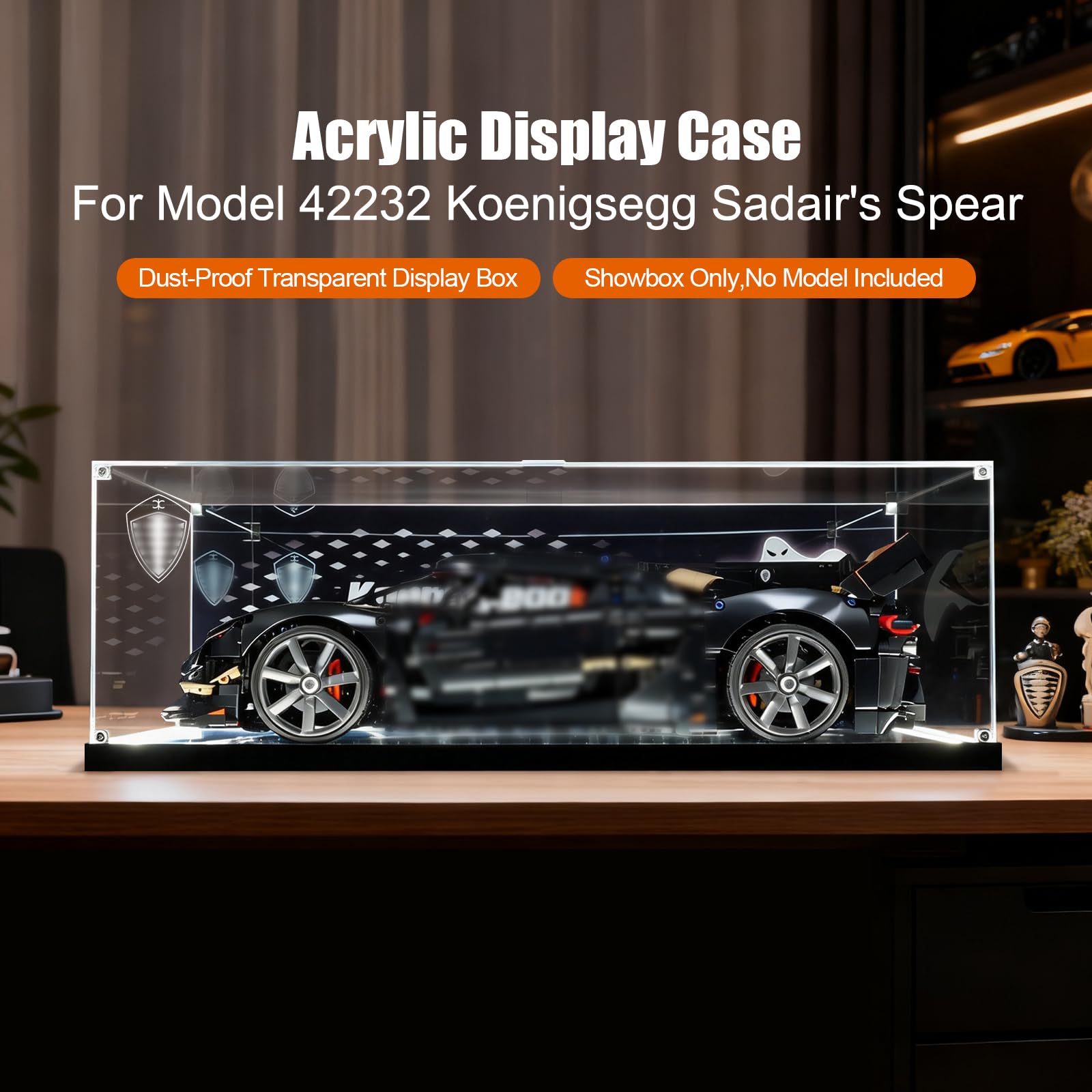 Vitrina acrílica LED compatible con Lego Technic Koenigsegg Sadair Spear Megacar 42232 modelo de coche, escaparate a prueba de polvo con adaptador de corriente, regalo ideal coleccionable (no incluye