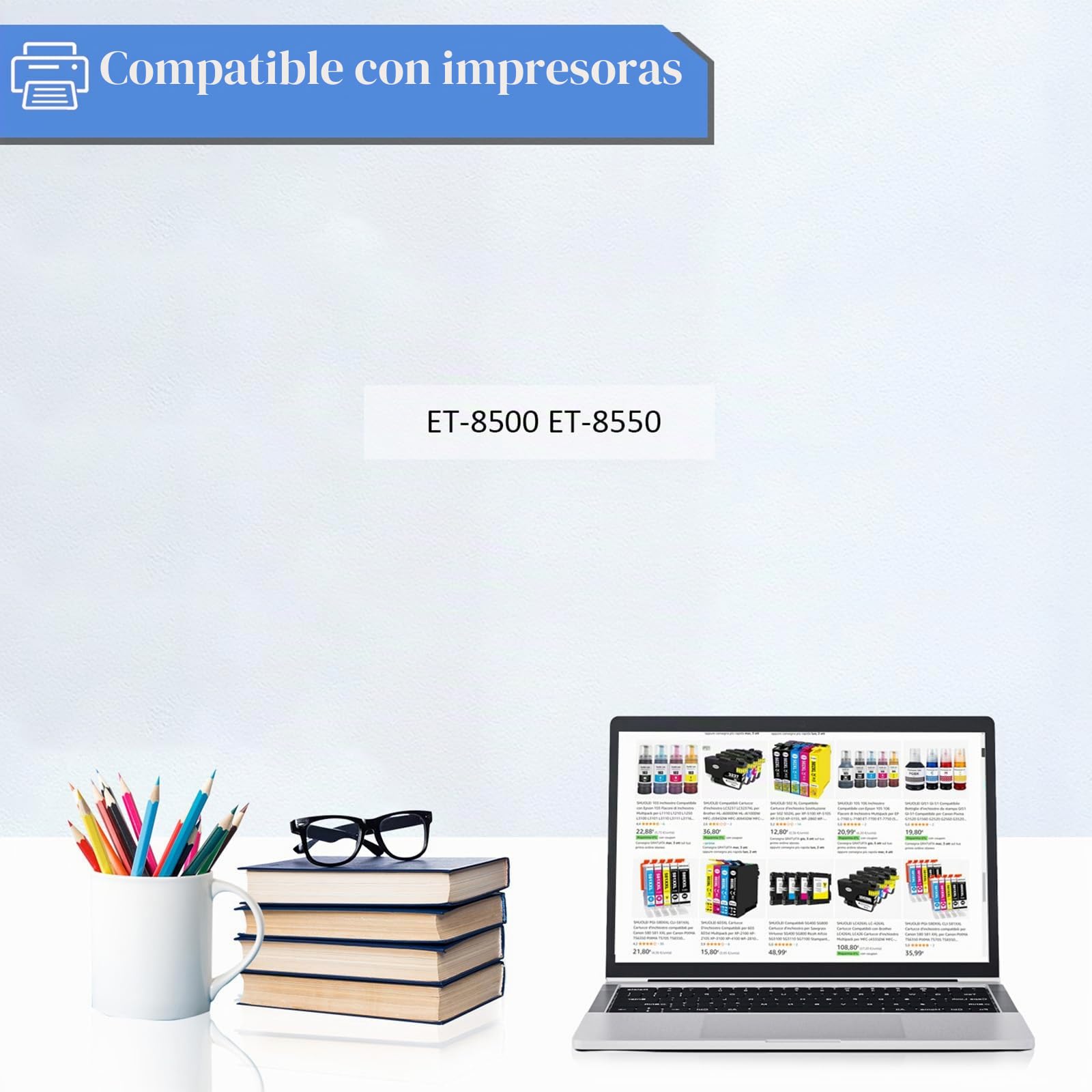 114 Tinta Compatible con Epson 114 Cartucho de Tinta Multipack para ET-8500 ET-8550 Impresora(12-Pack,2 Negro/2 Foto Negro/2 Cian/2 Magenta/2 Amarillo/2 Gris)