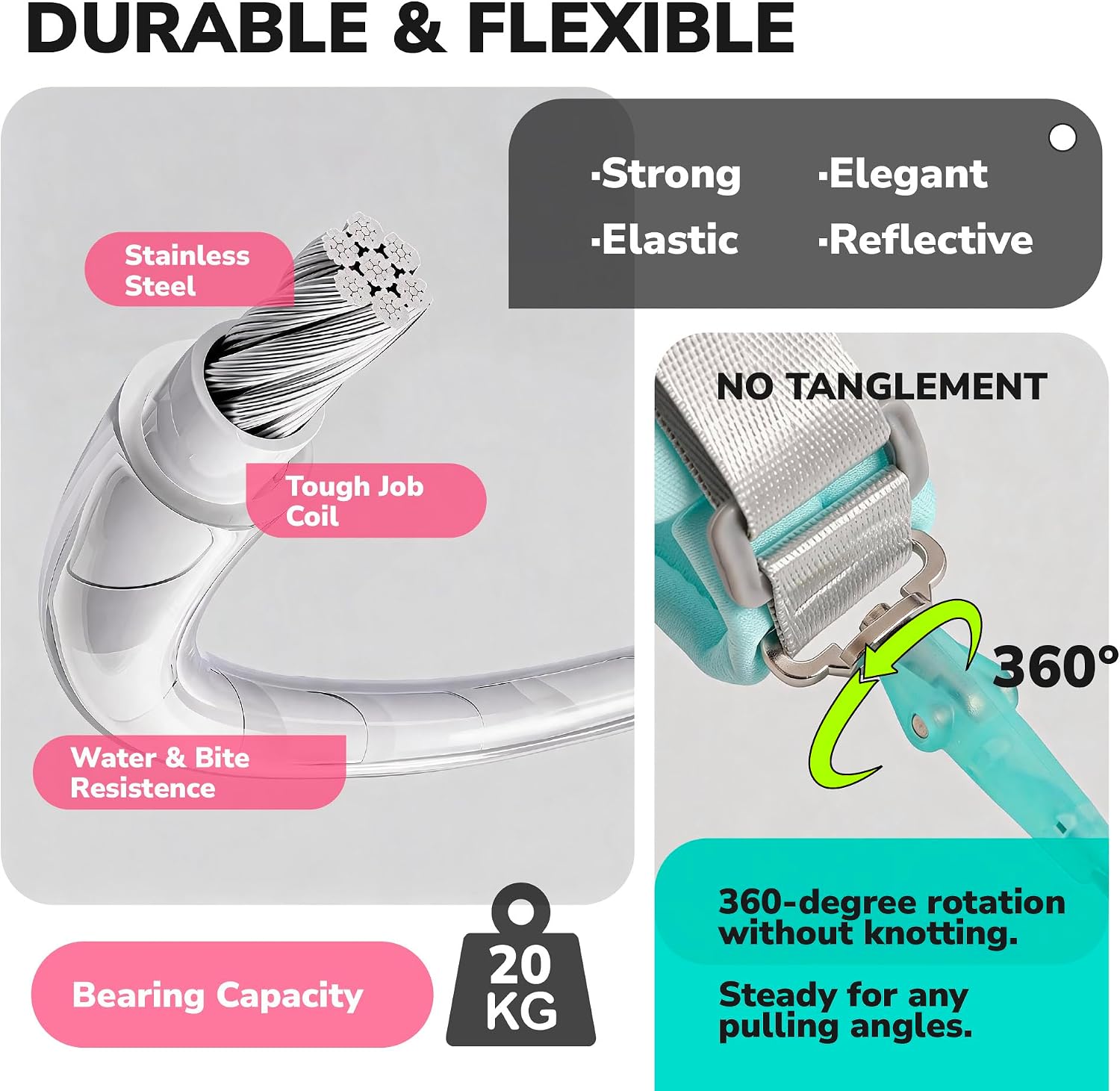 Hands-Free Bungee Recoil Dog Leash | 5ft Max | Running Walking Small Dogs image 5