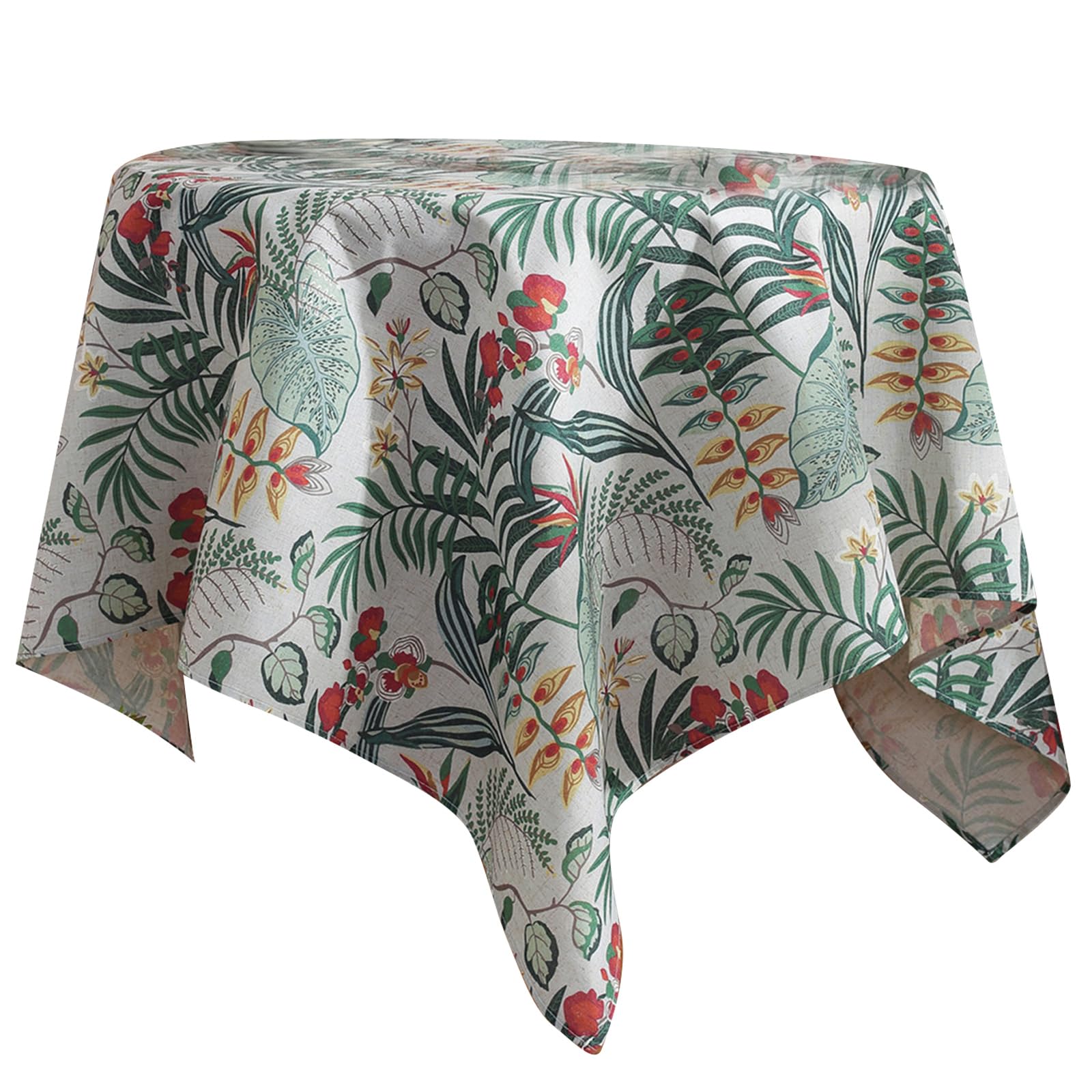 Elnwnnkc Linen Tablecloth with Green Print Table Cover Washable for Coffee Table Cloth Home Decoration Cotton Linen Tablecloth
