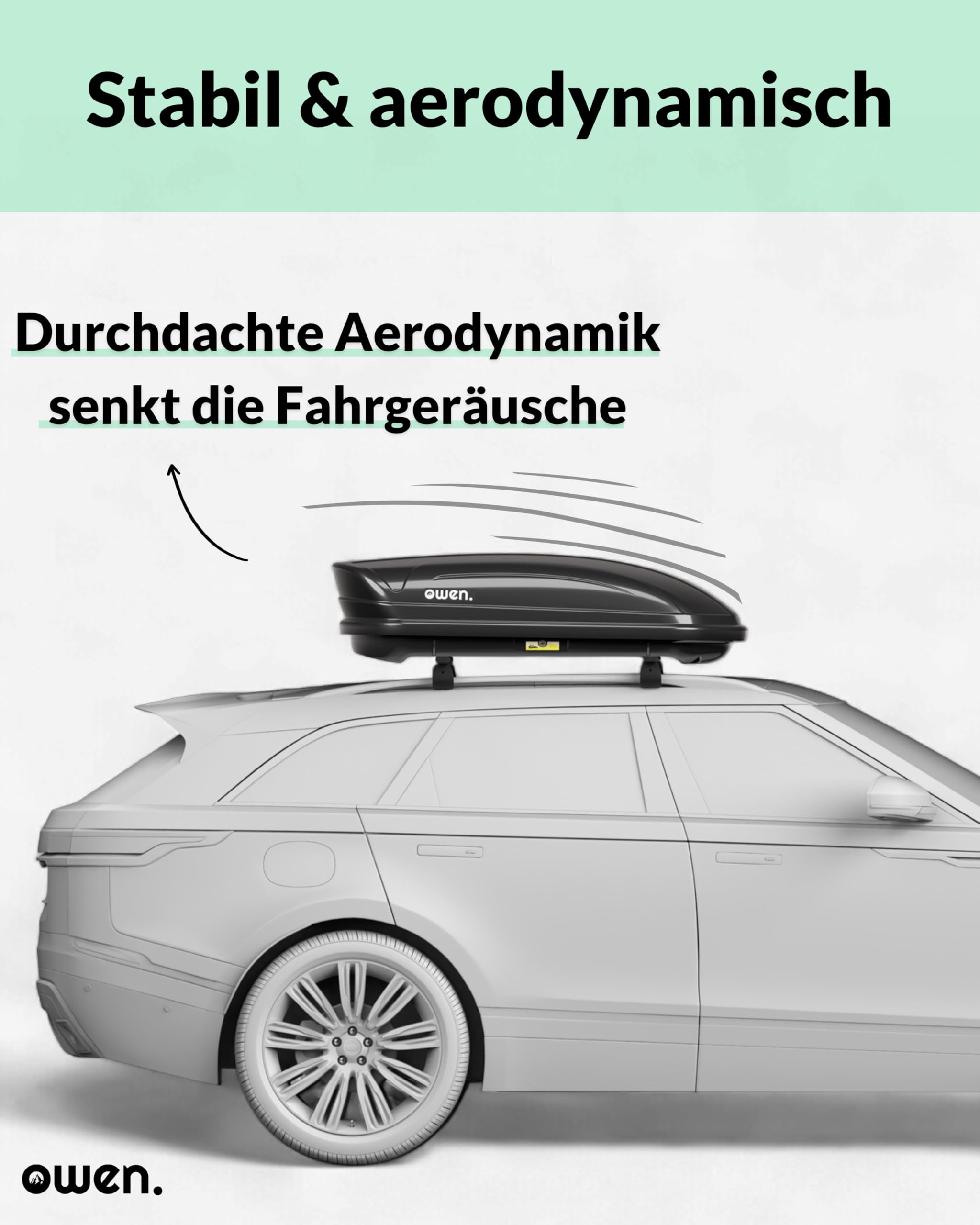 Owen Dachbox 320L | Kompakt, aerodynamisch & wetterfest | City-Crash-getestet für höchste Sicherheit | 50 kg Tragkraft | Abschließbar mit rechtsseitiger Öffnung | Einfache Montage | Glänzend Schwarz