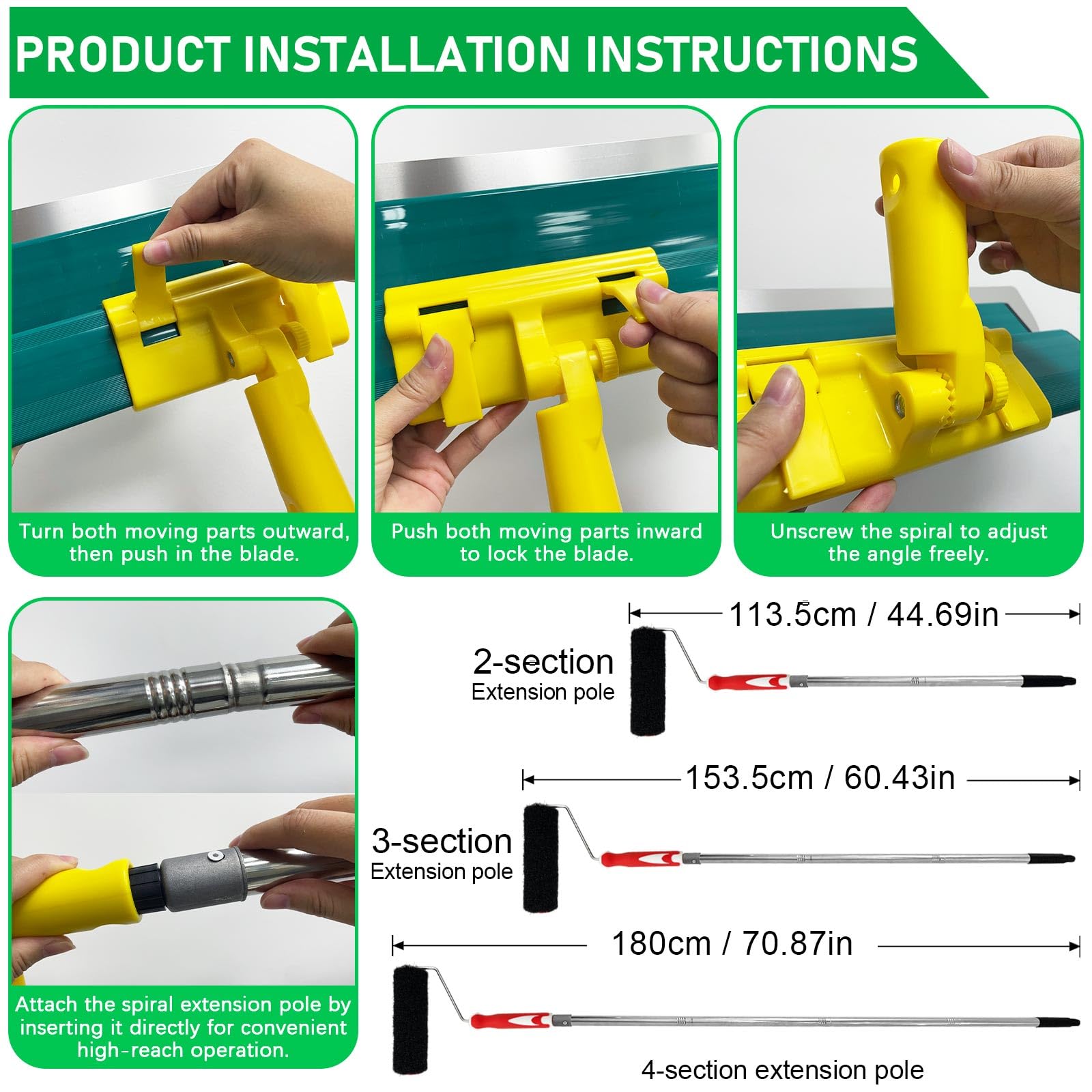 Lame d'écrémage pour cloison sèche, lame en acier inoxydable de 0,4 mm, truelle lisse et démontable pour cloison sèche pour décoration murale de zone de travail (vert, 25,4 cm + 40,6 cm + 61